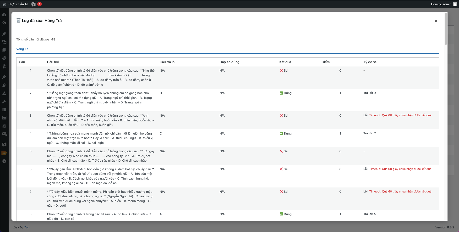 Quản Lý Điểm Số - Log Xóa Vòng Đấu