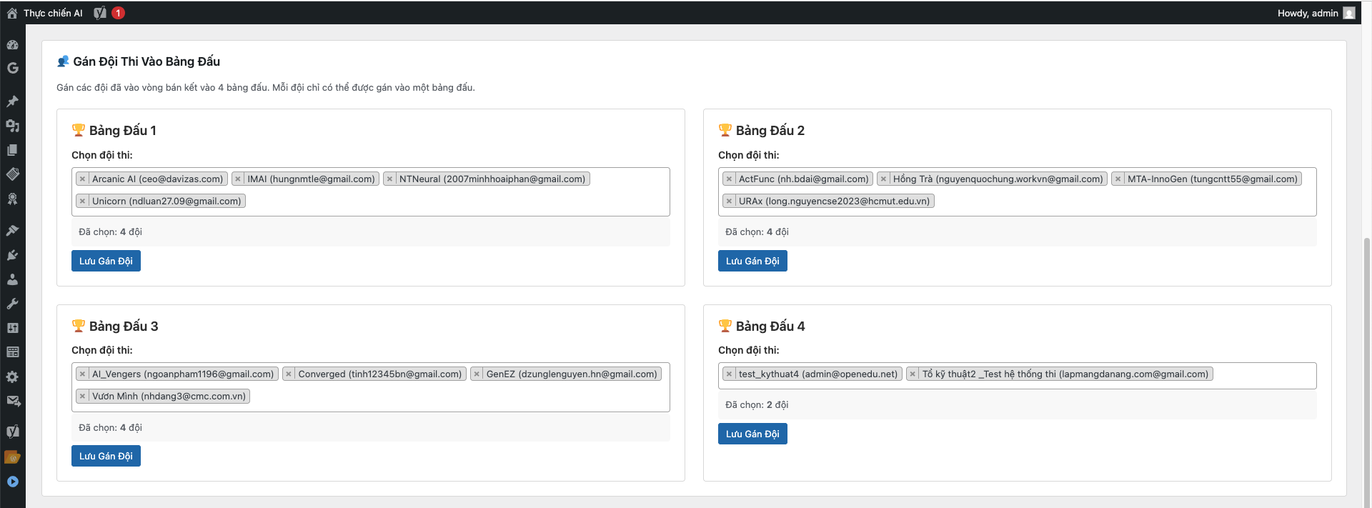 Cài đặt bảng đấu
