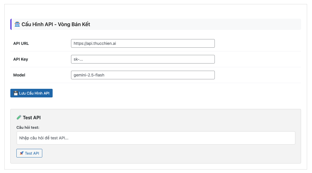 Cấu hình Model AI của đội thi