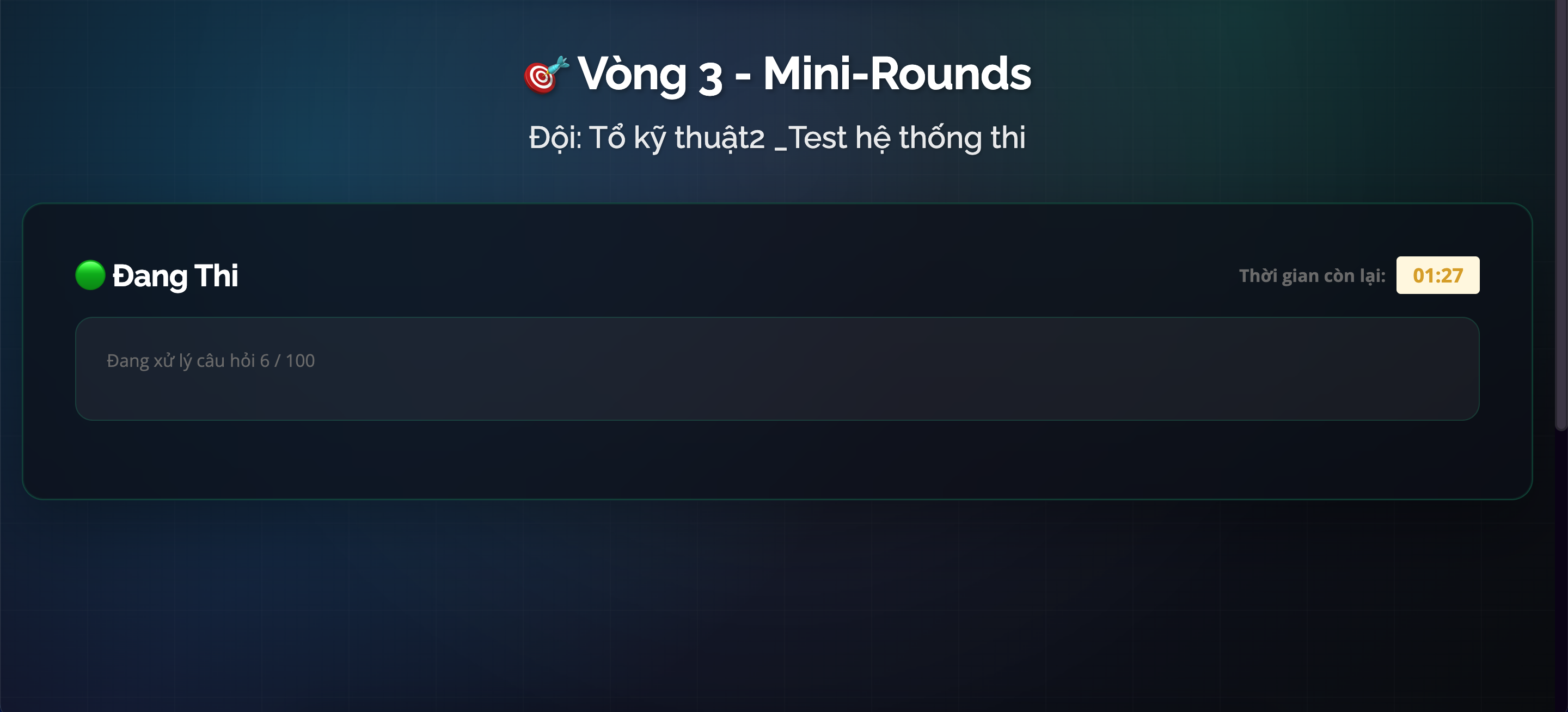 Màn hình Team Dashboard - Đang thi với kết quả