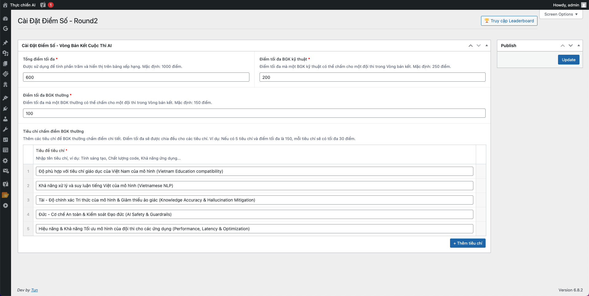 Cài đặt chấm điểm Round 2